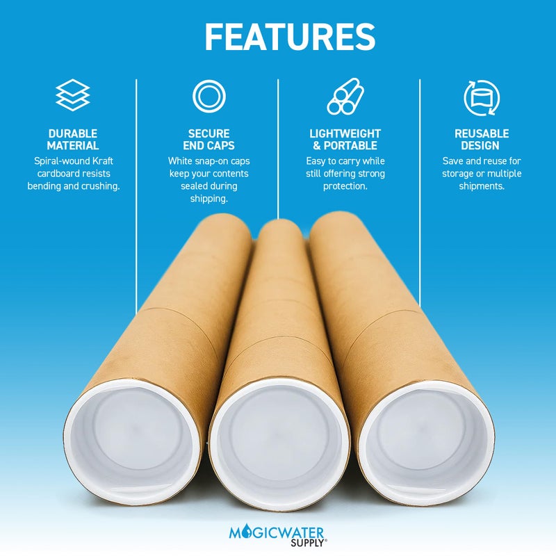 MagicWater Supply Mailing Tube - 1.5 in x 12 in - Kraft - 6 Pack - for Shipping and Storage of Posters, Arts, Crafts, and Documents - Image 2